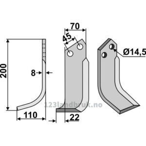 Rotorfreskniv - 200x70x8mm - Venstre - Maletti
