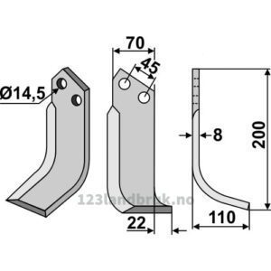 Rotorfreskniv - 200x70x8mm - Høyre - Maletti
