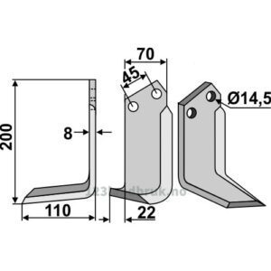 Rotorfreskniv - 200x70x8mm - Venstre - Maletti