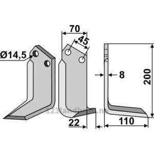 Rotorfreskniv - 200x70x8mm - Høyre - Maletti