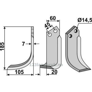 Rotorfreskniv - 185x60x7mm - Venstre - Maletti