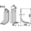 Rotorfreskniv - 185x60x7mm - Høyre - Maletti