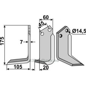 Rotorfreskniv - 175x60x7mm - Venstre - Maletti