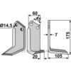 Rotorfreskniv - 175x60x7mm - Høyre - Maletti