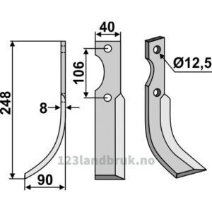 Rotorfreskniv - 248x40x8mm - Venstre - Maletti