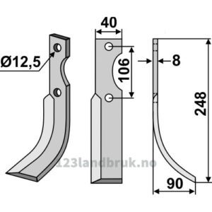 Rotorfreskniv - 248x40x8mm - Høyre - Maletti