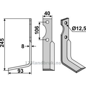 Rotorfreskniv - 245x40x8mm - Venstre - Maletti