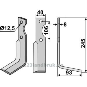 Rotorfreskniv - 245x40x8mm - Høyre - Maletti