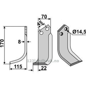 Rotorfreskniv - 170x70x8mm - Venstre - Maletti