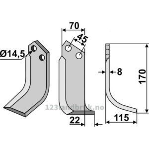 Rotorfreskniv - 170x70x8mm - Høyre - Maletti