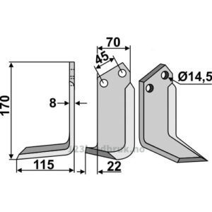 Rotorfreskniv - 170x70x8mm - Venstre - Maletti