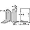 Rotorfreskniv - 170x70x8mm - Høyre - Maletti