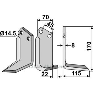 Rotorfreskniv - 170x70x8mm - Høyre - Maletti