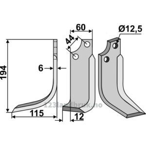 Rotorfreskniv - 194x60x6mm - Venstre - Gaspardo, Maschio