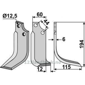 Rotorfreskniv - 194x60x6mm - Høyre - Gaspardo, Maschio
