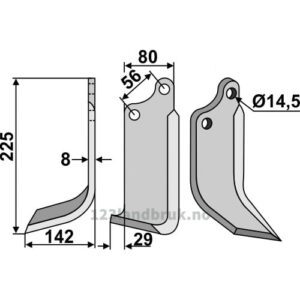 Rotorfreskniv - 225x80x8mm - Venstre - Gaspardo, Maschio, Perugini