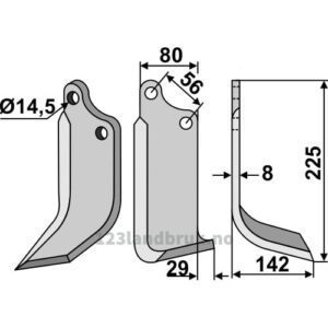 Rotorfreskniv - 225x80x8mm - Høyre - Gaspardo, Maschio, Perugini