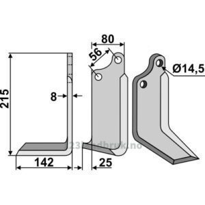 Rotorfreskniv - 215x80x8mm - Venstre - Gaspardo, Maschio