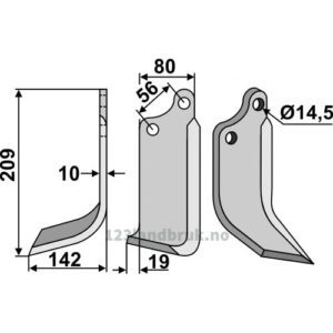 Rotorfreskniv - 209x80x10mm - Venstre - Gaspardo, Maschio