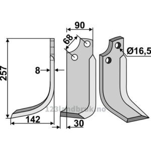 Rotorfreskniv - 257x90x8mm - Venstre - Gaspardo, Maschio