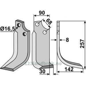 Rotorfreskniv - 257x90x8mm - Høyre - Gaspardo, Maschio