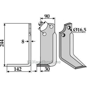 Rotorfreskniv - 244x90x8mm - Venstre - Gaspardo, Maschio