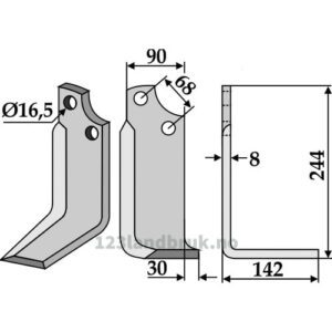 Rotorfreskniv - 244x90x8mm - Høyre - Gaspardo, Maschio