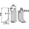 Rotorfreskniv - 174x60x5mm - Venstre - Gaspardo, Maschio