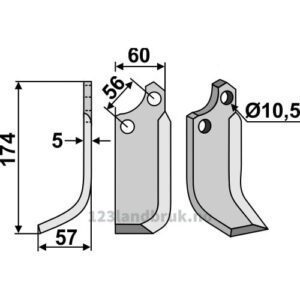 Rotorfreskniv - 174x60x5mm - Venstre - Gaspardo, Maschio