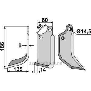 Rotorfreskniv - 186x80x6mm - Venstre - Gaspardo, Maschio, Zappator