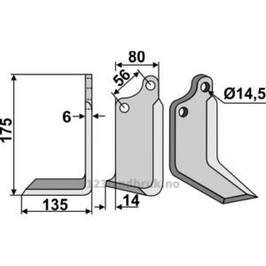 Rotorfreskniv - 175x80x6mm - Venstre - Gaspardo, Maschio