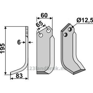 Rotorfreskniv - 195x60x6mm - Venstre - Gaspardo, Maschio