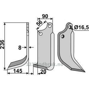 Rotorfreskniv - 236x90x8mm - Venstre - Gaspardo, Maschio
