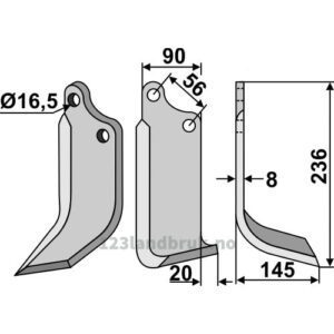 Rotorfreskniv - 236x90x8mm - Høyre - Gaspardo, Maschio