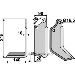 Rotorfreskniv - 215x90x10mm - Venstre - Gaspardo, Maschio