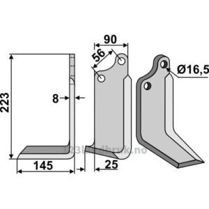 Rotorfreskniv - 223x90x8mm - Venstre - Gaspardo, Maschio