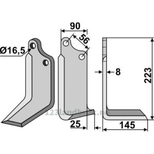 Rotorfreskniv - 223x90x8mm - Høyre - Gaspardo, Maschio