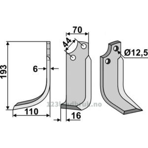 Rotorfreskniv - 193x70x6mm - Venstre - Gaspardo, Maschio