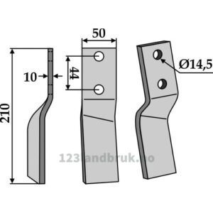 Rotorfreskniv - 210x50x10mm - Venstre - Breviglieri, Celli, Gaspardo, Maschio