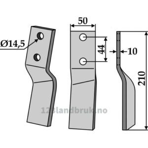 Rotorfreskniv - 210x50x10mm - Høyre - Breviglieri, Celli, Gaspardo, Maschio