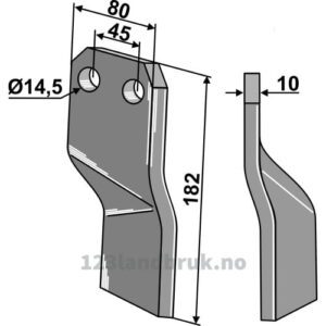 Rotorfreskniv - 182x80x10mm - Venstre - Gaspardo, Maschio