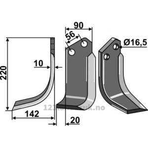 Rotorfreskniv - 220x90x10mm - Venstre - Gaspardo, Maschio