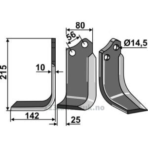 Rotorfreskniv - 215x80x10mm - Venstre - Gaspardo, Maschio