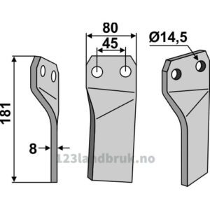 Rotorfreskniv - 181x80x8mm - Venstre - Gaspardo, Maschio