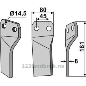 Rotorfreskniv - 181x80x8mm - Høyre - Gaspardo, Maschio