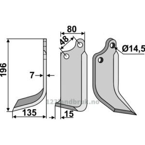 Rotorfreskniv - 196x80x7mm - Venstre - Forigo-Roteritalia, Gaspardo, Maschio