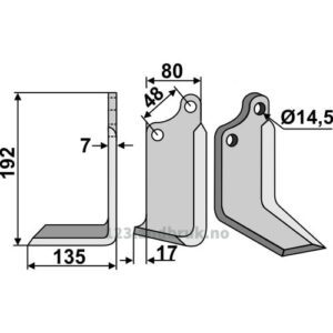 Rotorfreskniv - 192x80x7mm - Venstre - Gaspardo, Maschio