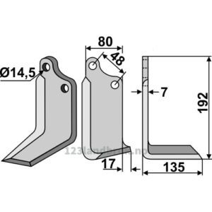 Rotorfreskniv - 192x80x7mm - Høyre - Gaspardo, Maschio