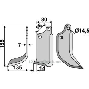 Rotorfreskniv - 186x80x7mm - Venstre - Gaspardo, Maschio