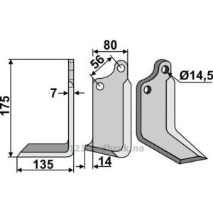 Rotorfreskniv - 175x80x7mm - Venstre - Gaspardo, Maschio, Sicma (Miglianico)